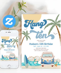 10th Birthday Navy Van Boy Hand Ten Surfing Invitation