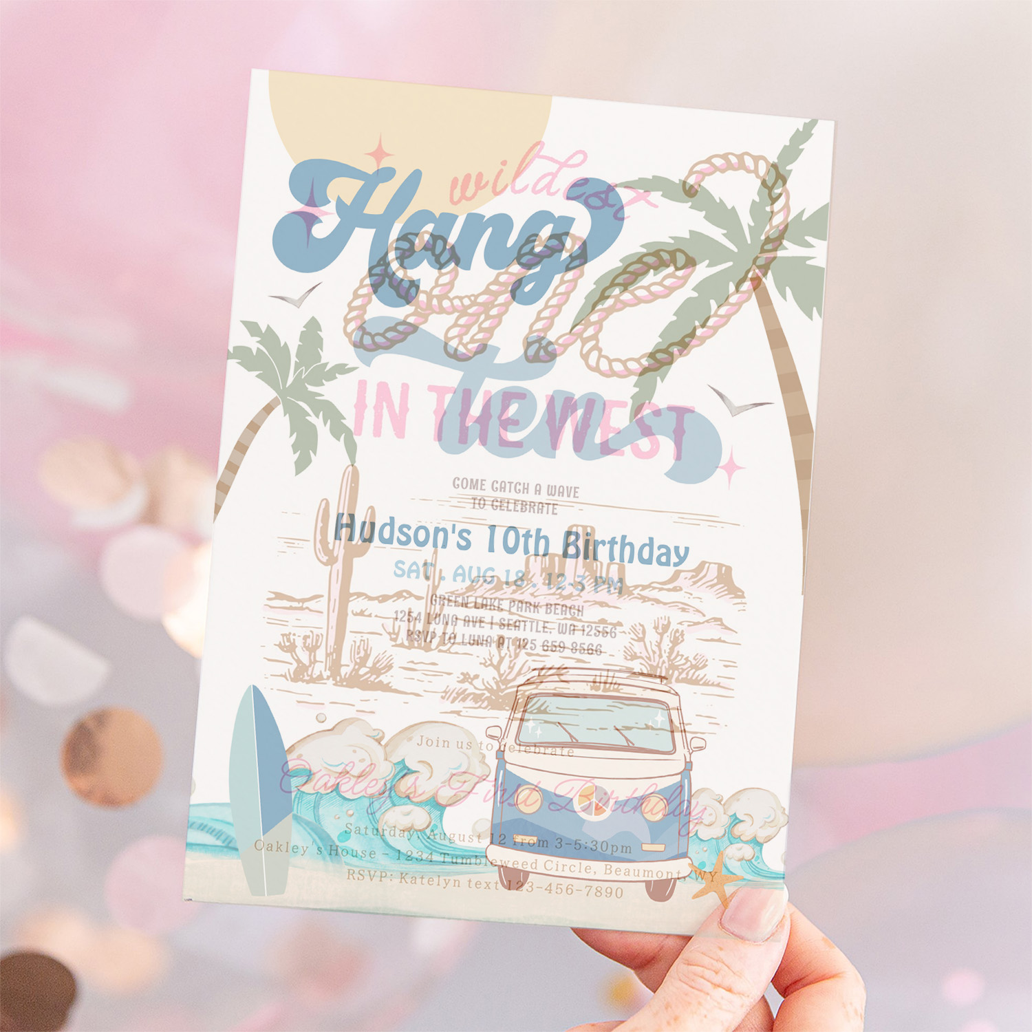 10th Birthday Navy Van Boy Hand Ten Surfing Invitation - Image 12