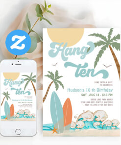 10th Boy Surf Surfing Birthday Beach Party Invitation