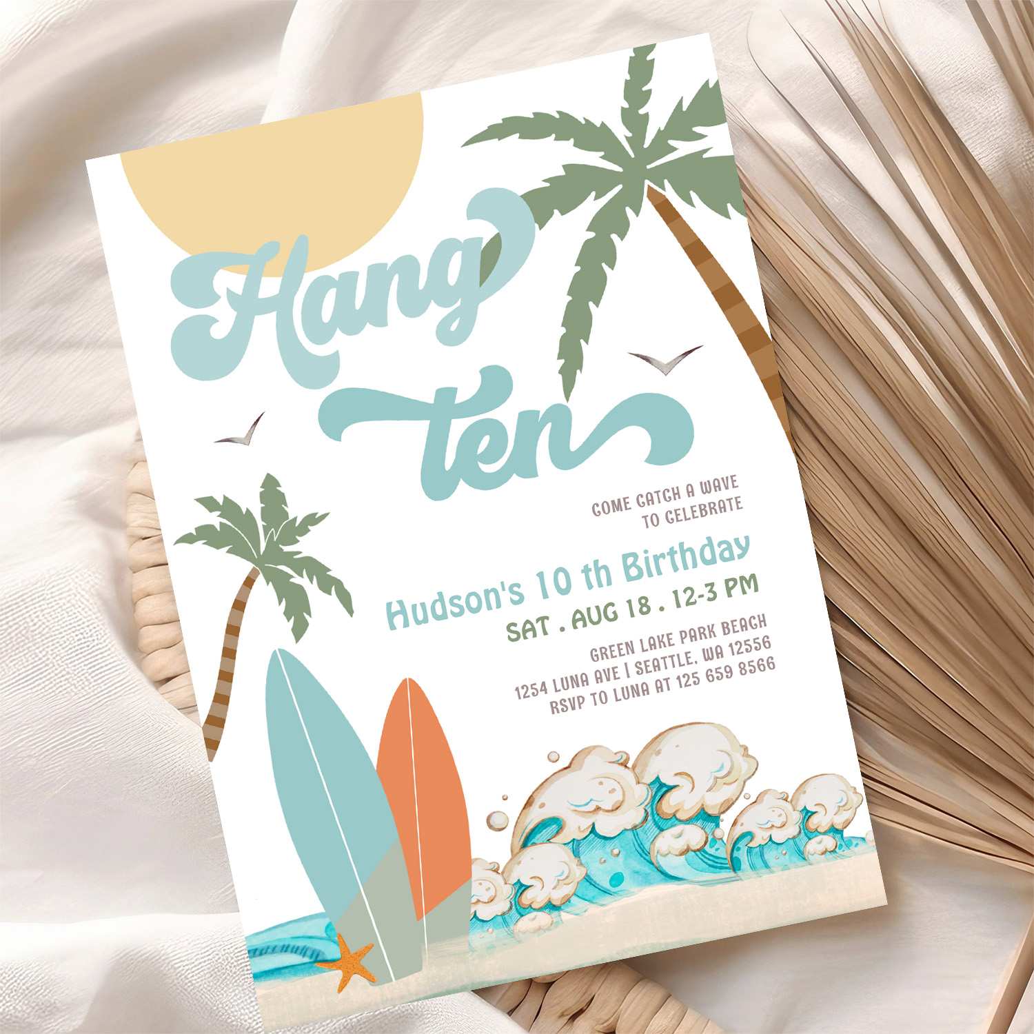 10th Boy Surf Surfing Birthday Beach Party Invitation - Image 10