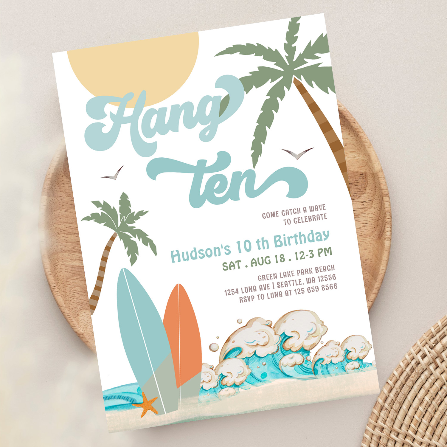 10th Boy Surf Surfing Birthday Beach Party Invitation - Image 13