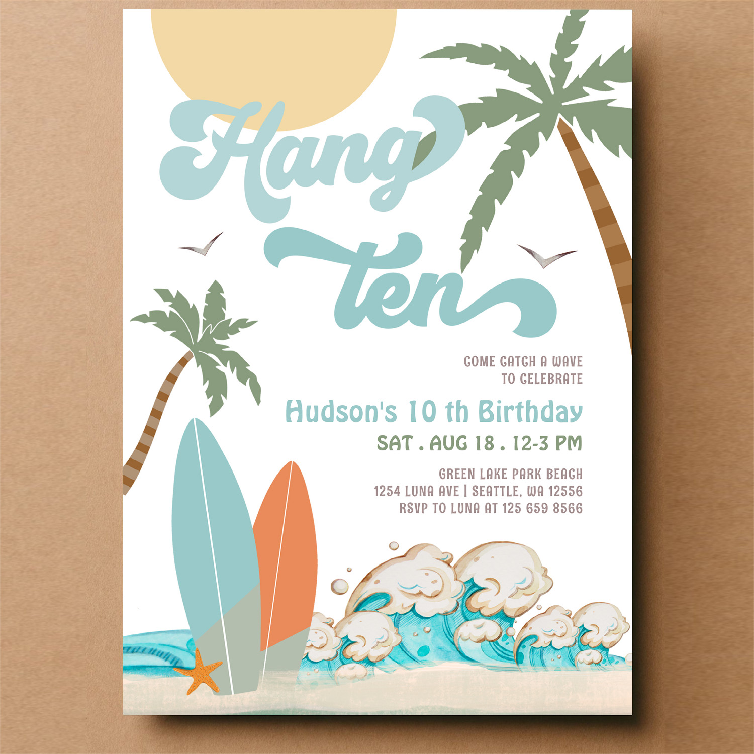 10th Boy Surf Surfing Birthday Beach Party Invitation - Image 14