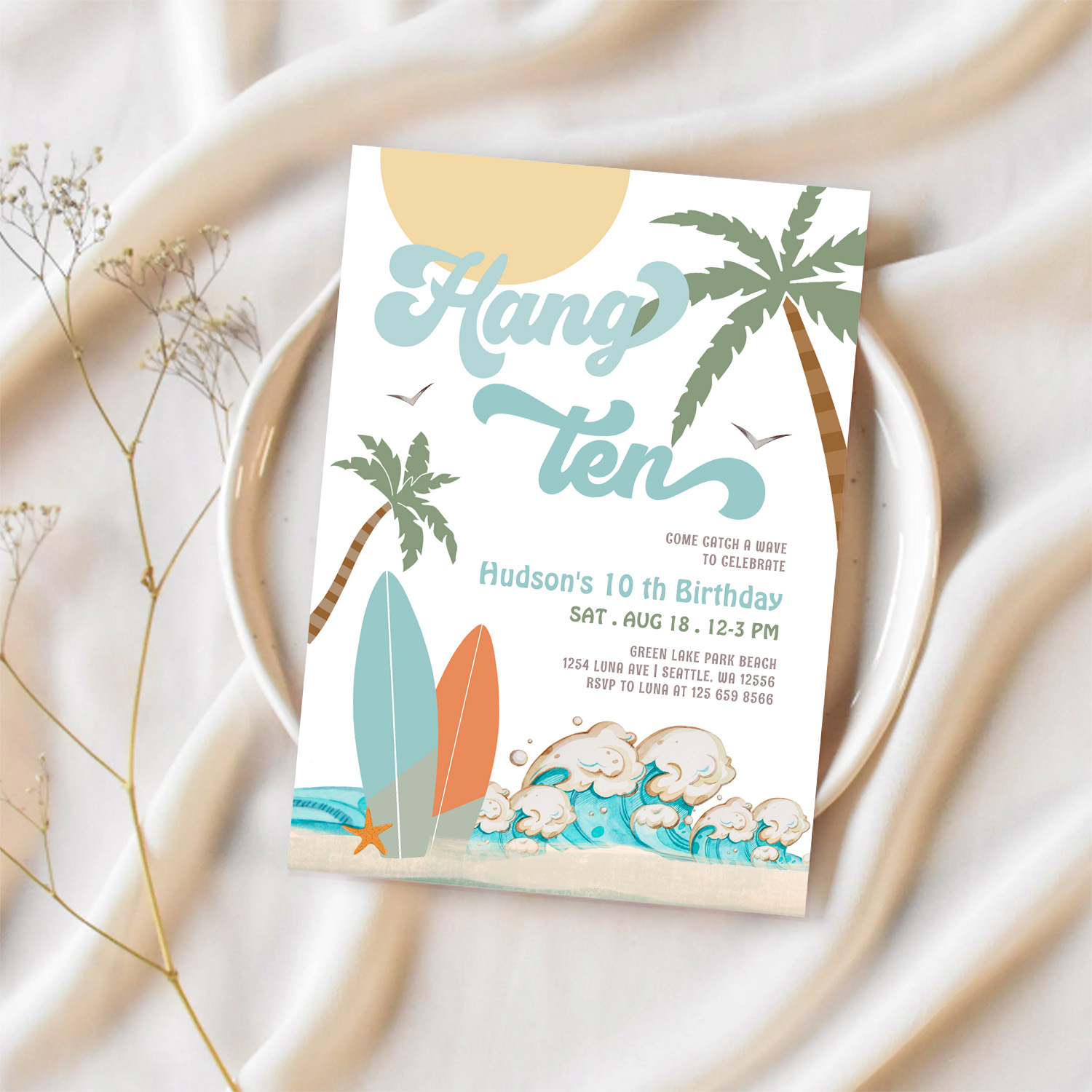 10th Boy Surf Surfing Birthday Beach Party Invitation - Image 2