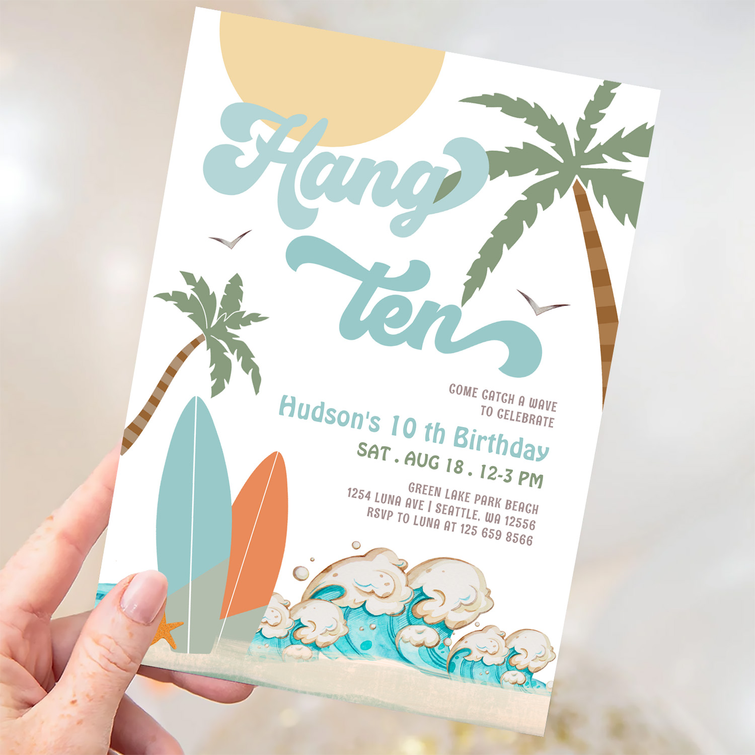 10th Boy Surf Surfing Birthday Beach Party Invitation - Image 3