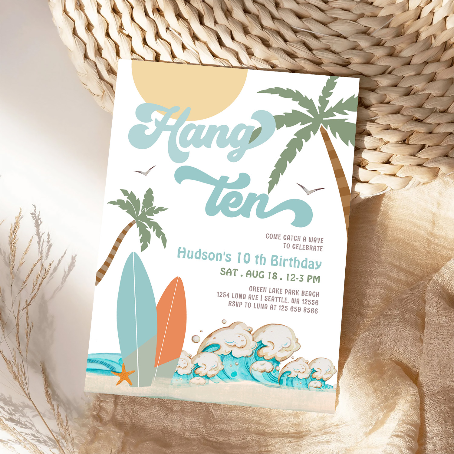 10th Boy Surf Surfing Birthday Beach Party Invitation - Image 4