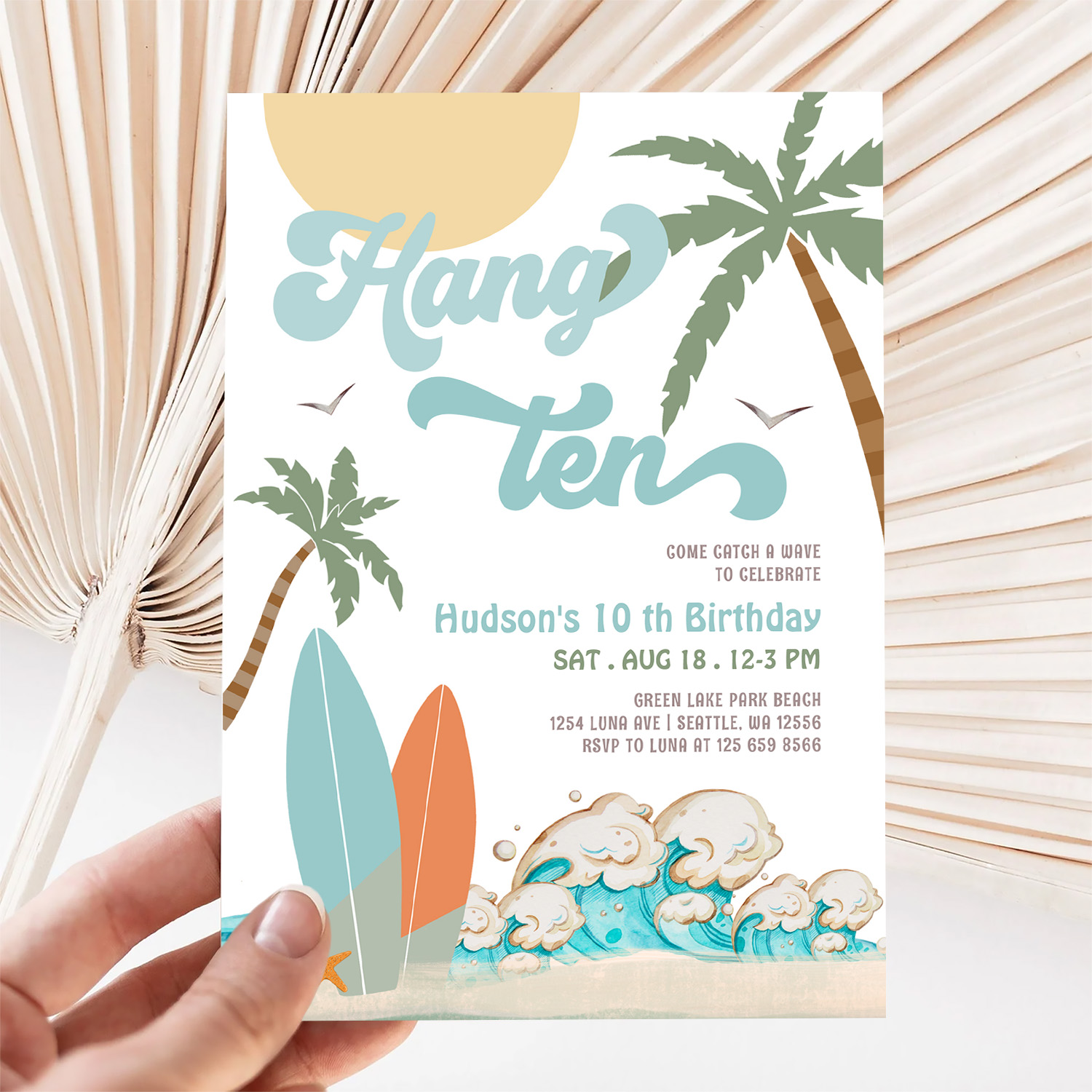 10th Boy Surf Surfing Birthday Beach Party Invitation - Image 5