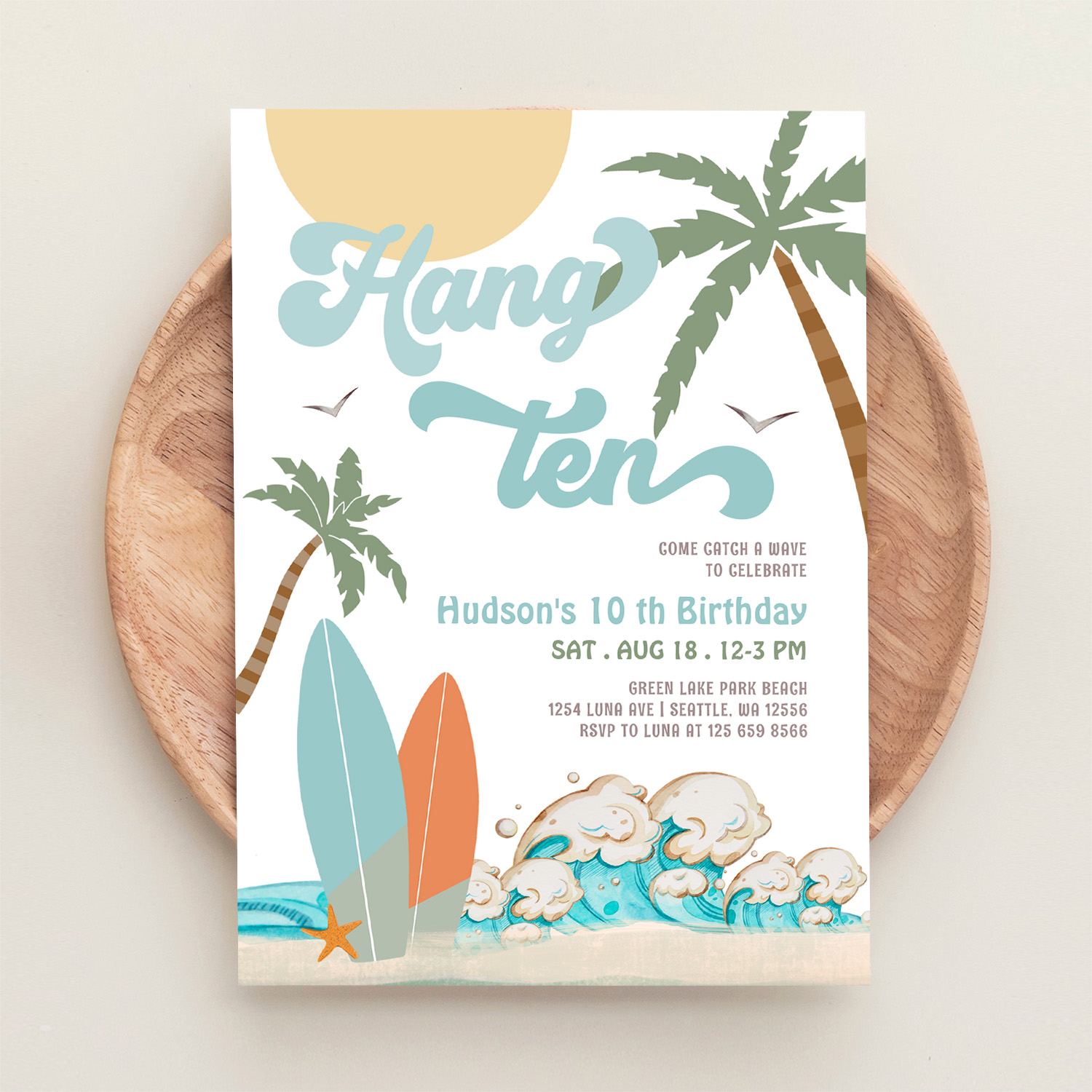 10th Boy Surf Surfing Birthday Beach Party Invitation - Image 7
