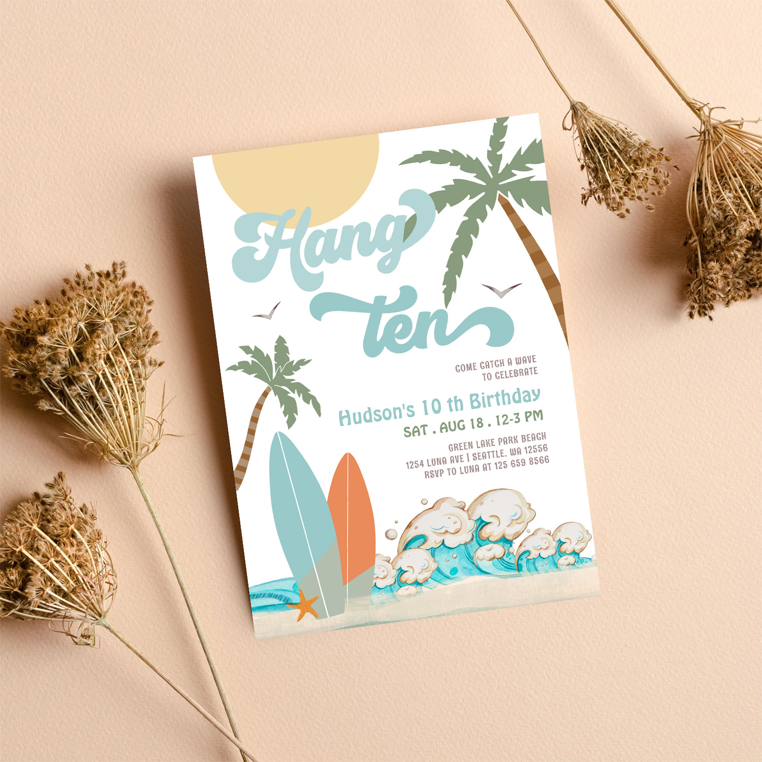 10th Boy Surf Surfing Birthday Beach Party Invitation - Image 8