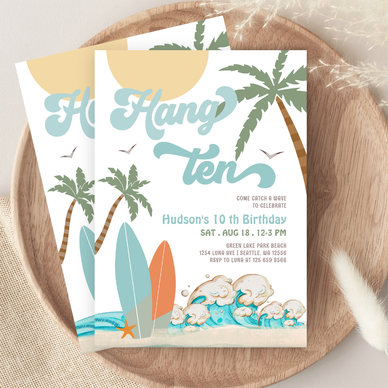 10th Boy Surf Surfing Birthday Beach Party Invitation - Image 9