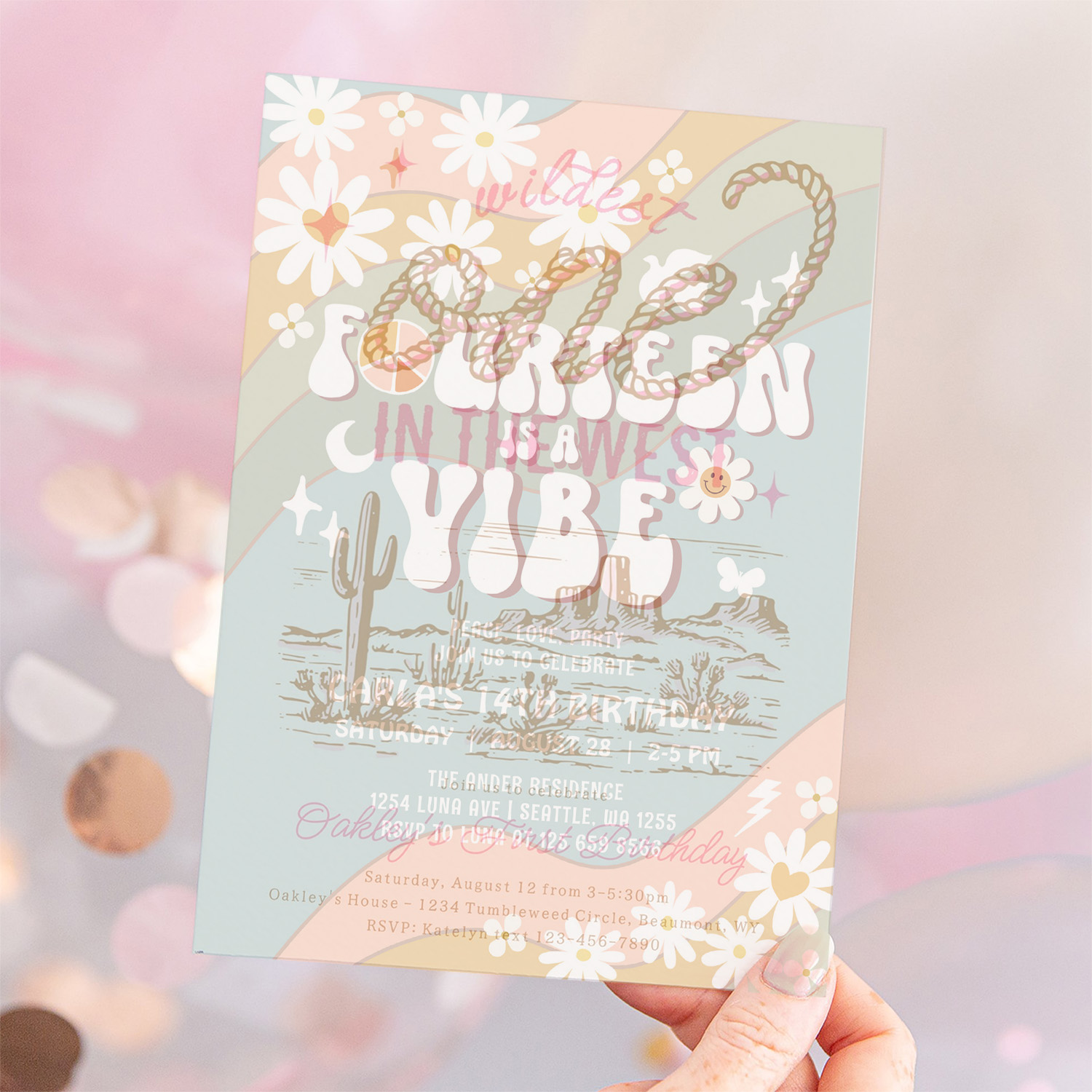 14 Is A Vibe Daisy Hippie 70S Retro Birthday Invitation - Image 12