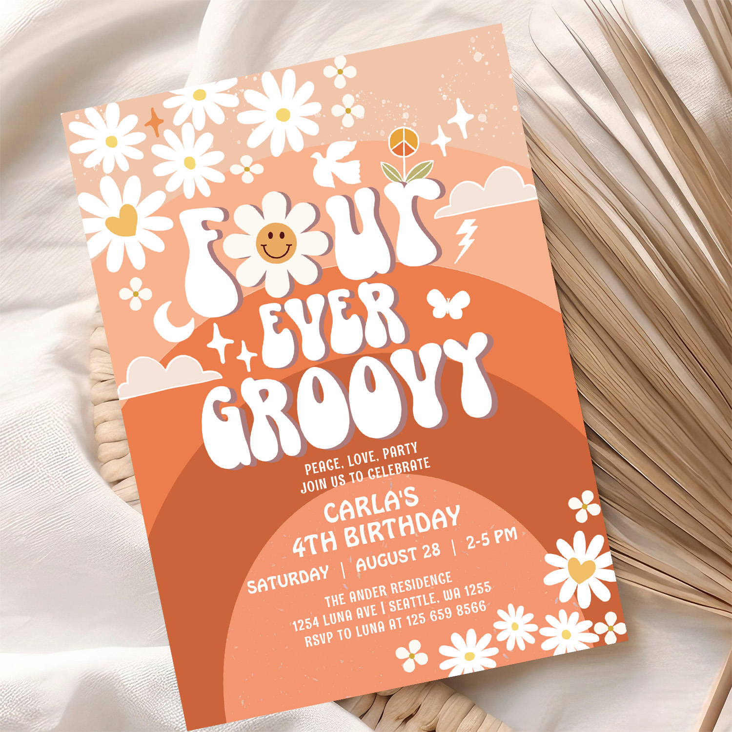 4 Ever Young Fall Groovy Four Ever Groovy Birthday Invitation - Image 10