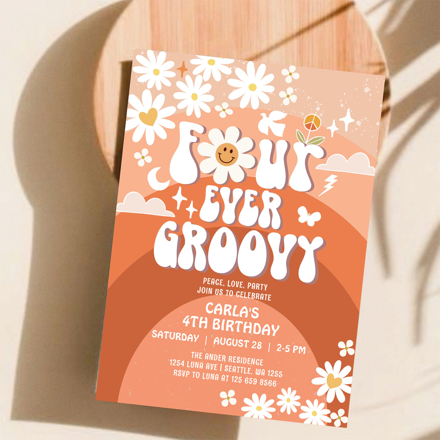 4 Ever Young Fall Groovy Four Ever Groovy Birthday Invitation - Image 11