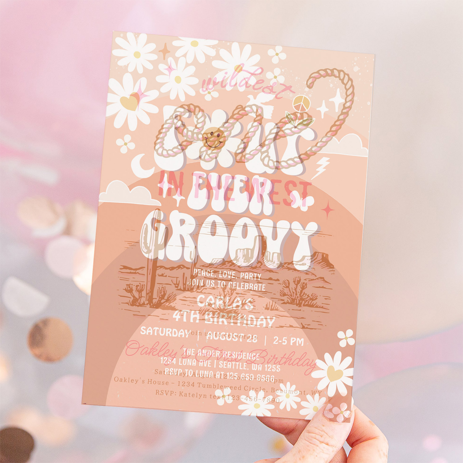 4 Ever Young Fall Groovy Four Ever Groovy Birthday Invitation - Image 12