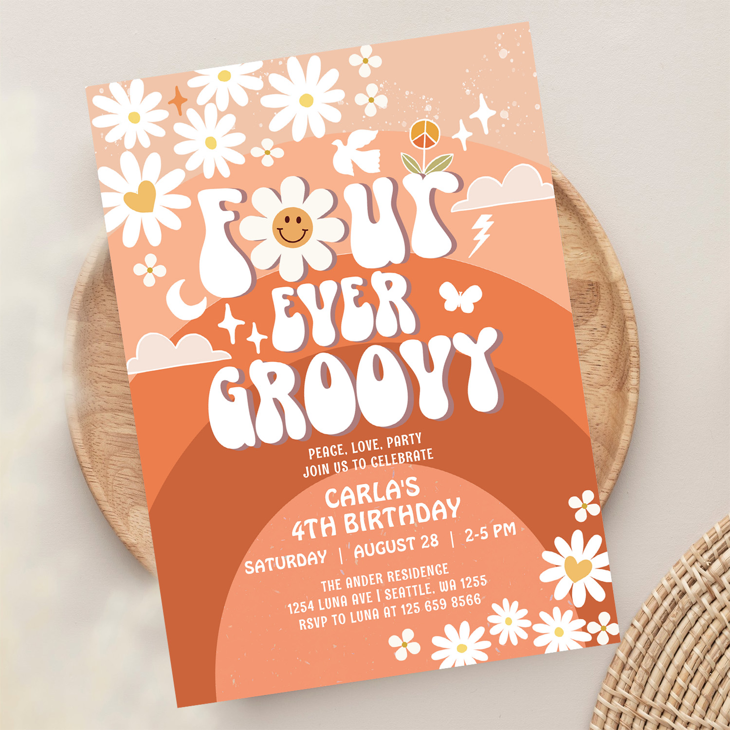 4 Ever Young Fall Groovy Four Ever Groovy Birthday Invitation - Image 13