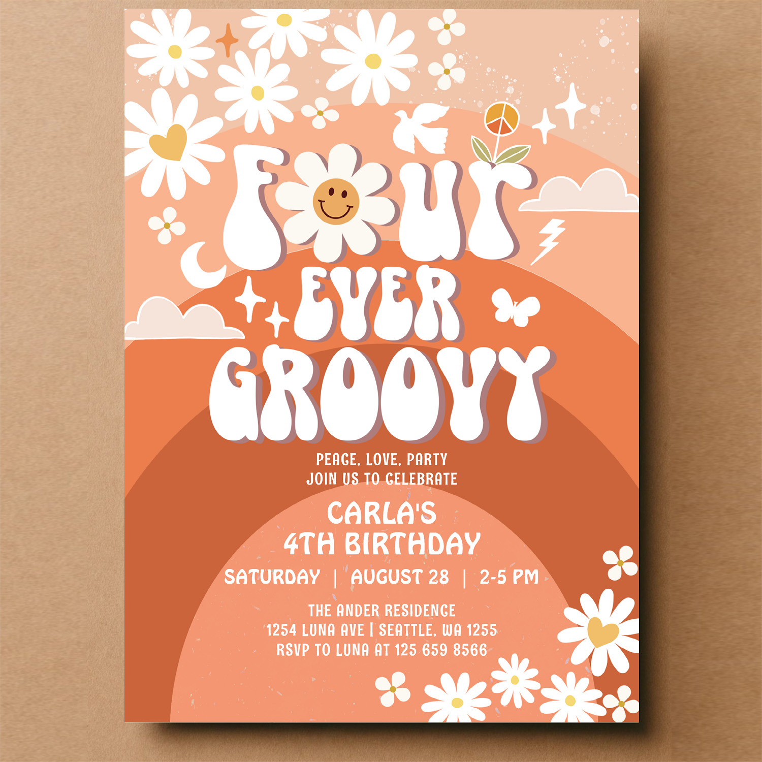 4 Ever Young Fall Groovy Four Ever Groovy Birthday Invitation - Image 14
