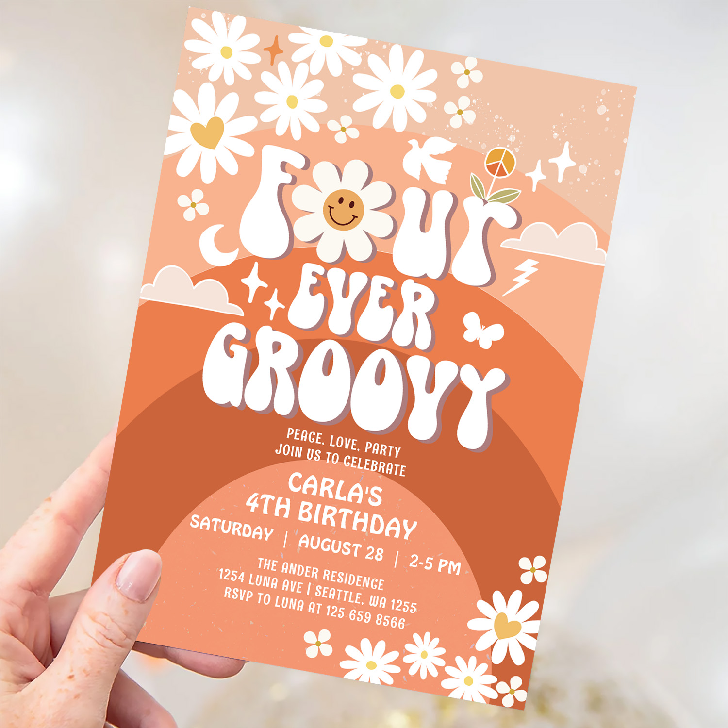 4 Ever Young Fall Groovy Four Ever Groovy Birthday Invitation - Image 3