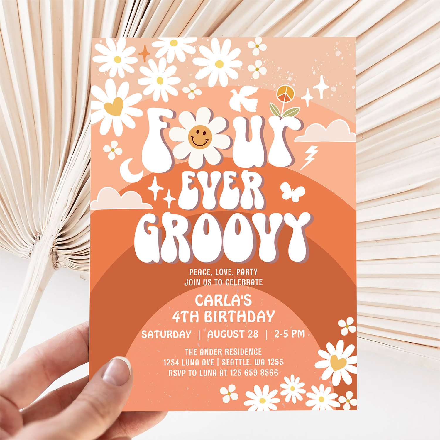 4 Ever Young Fall Groovy Four Ever Groovy Birthday Invitation - Image 5
