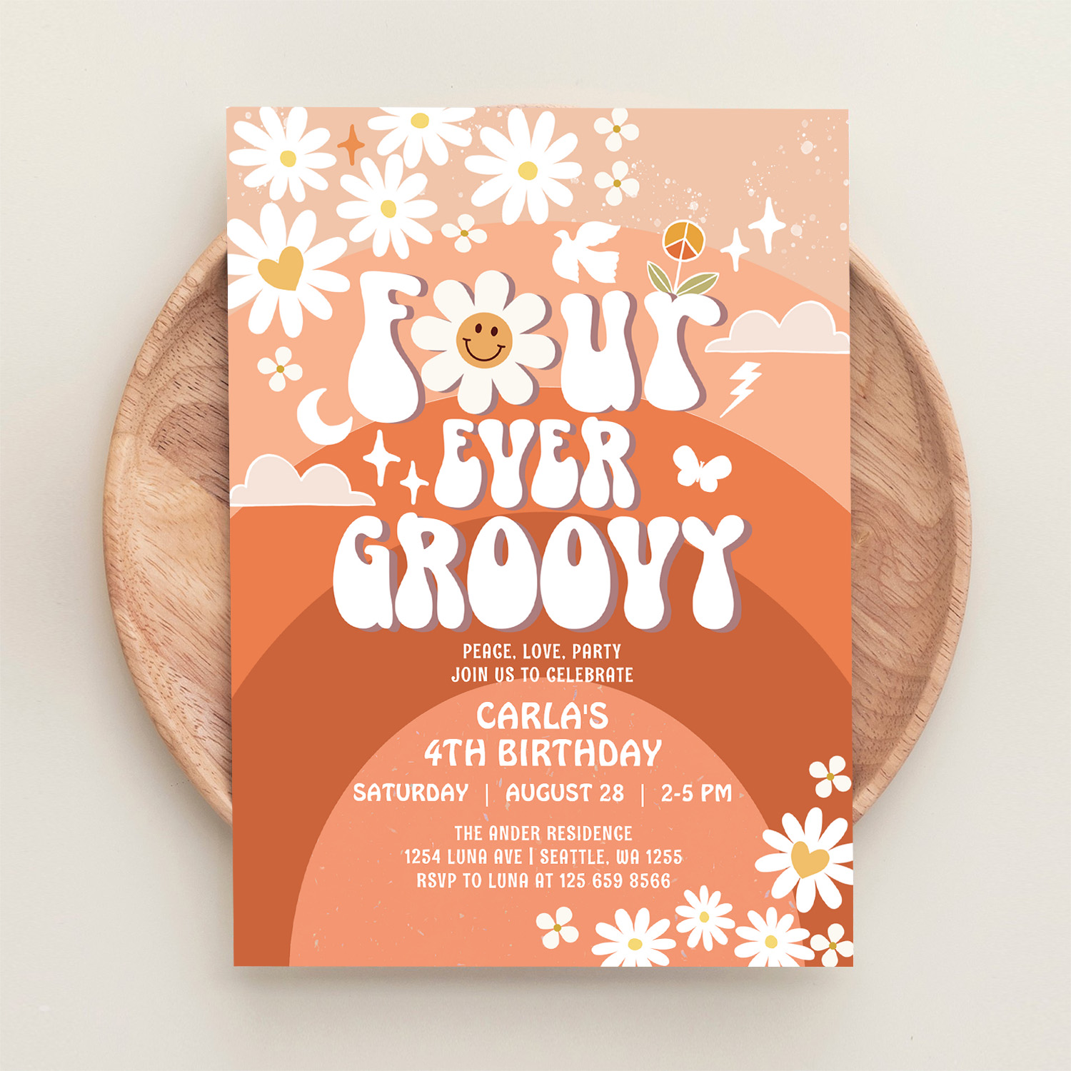 4 Ever Young Fall Groovy Four Ever Groovy Birthday Invitation - Image 7