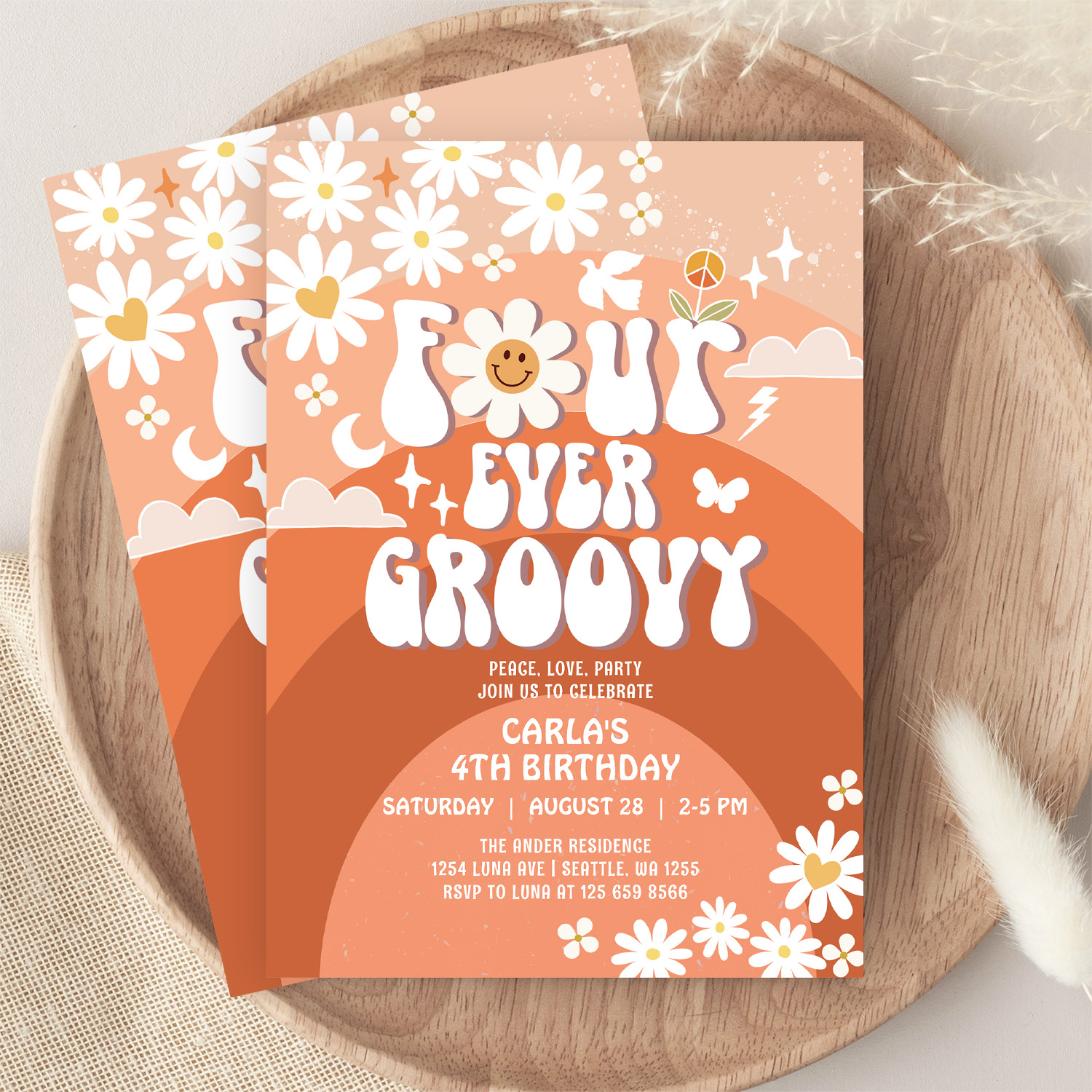 4 Ever Young Fall Groovy Four Ever Groovy Birthday Invitation - Image 9