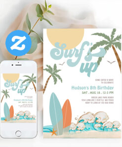 Any Age Boy Surf Surfing Birthday Beach Party Invitation