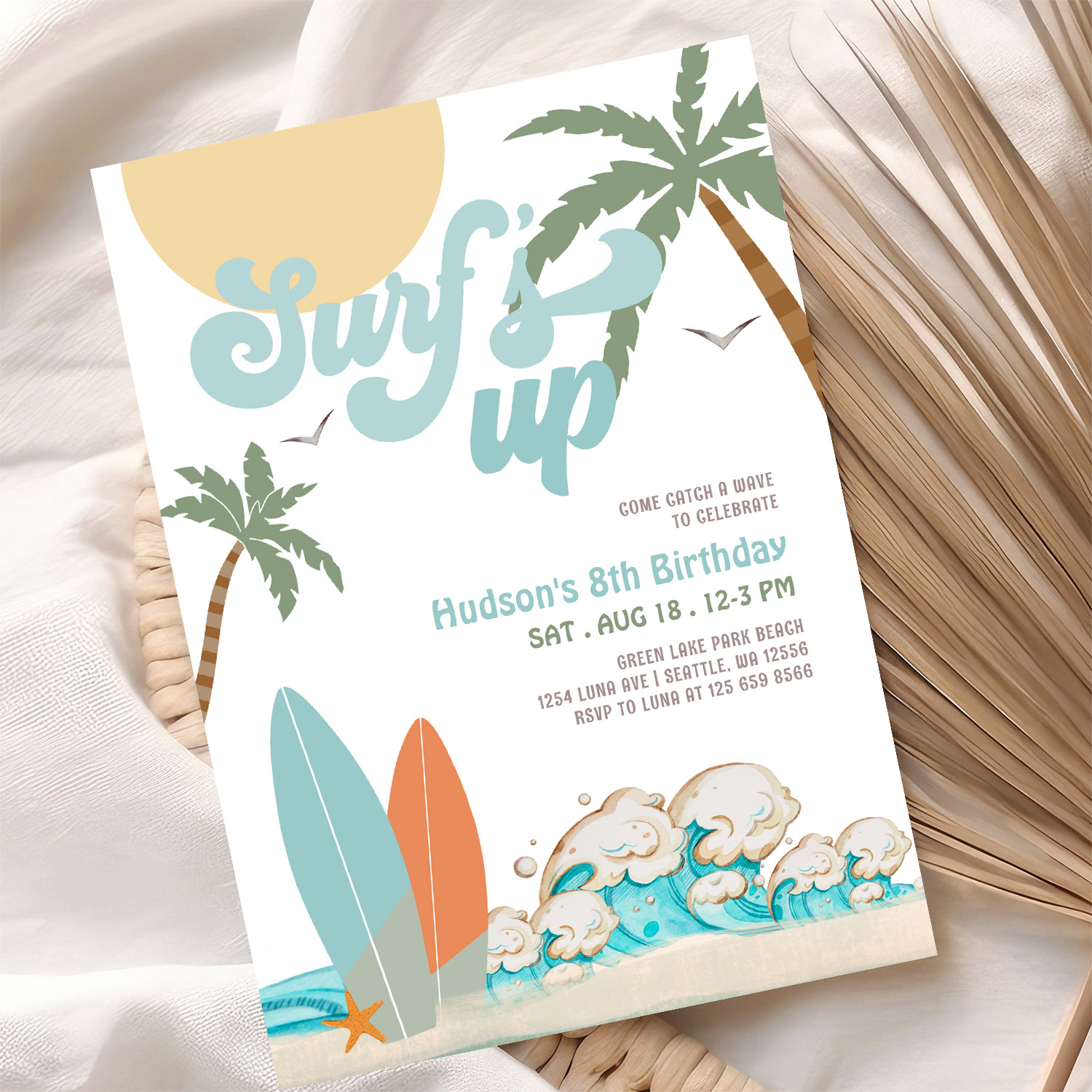 Any Age Boy Surf Surfing Birthday Beach Party Invitation - Image 10
