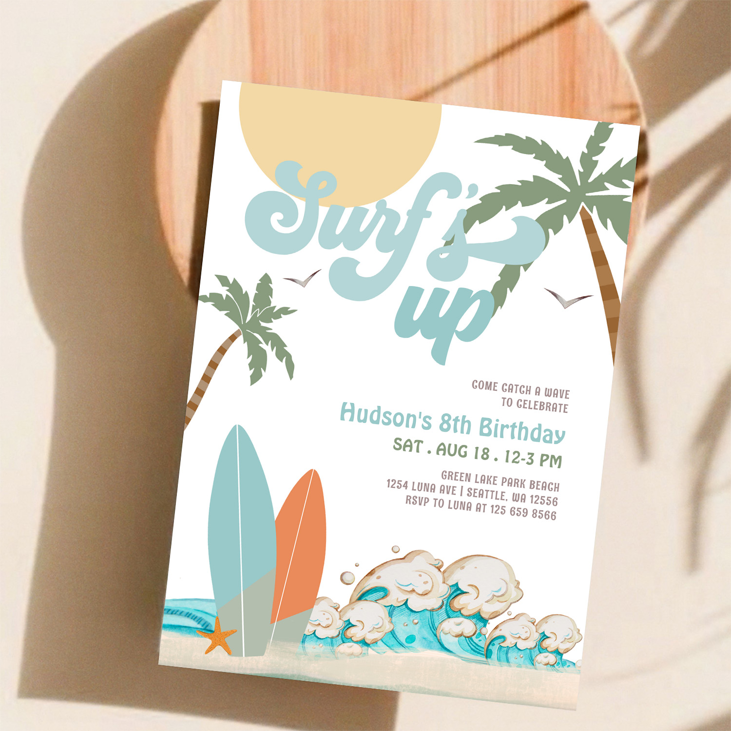 Any Age Boy Surf Surfing Birthday Beach Party Invitation - Image 11