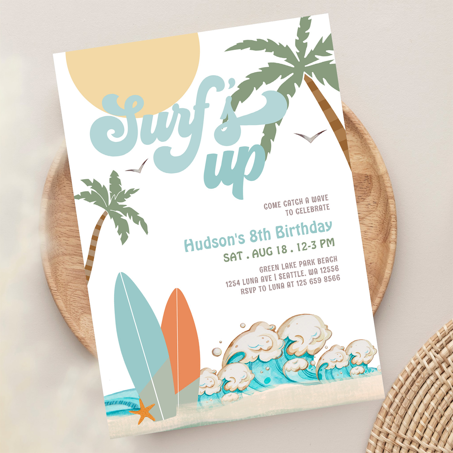 Any Age Boy Surf Surfing Birthday Beach Party Invitation - Image 13