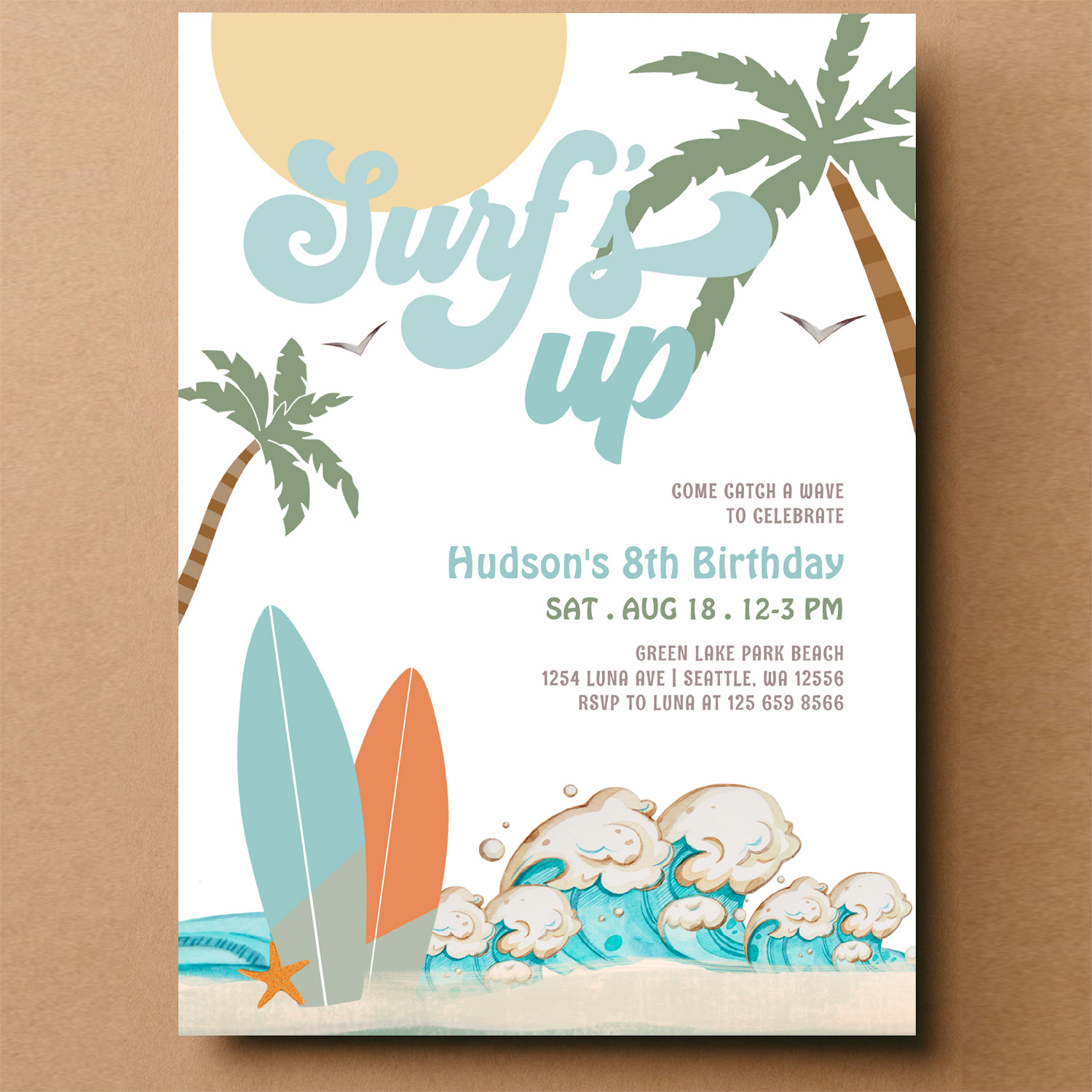 Any Age Boy Surf Surfing Birthday Beach Party Invitation - Image 14
