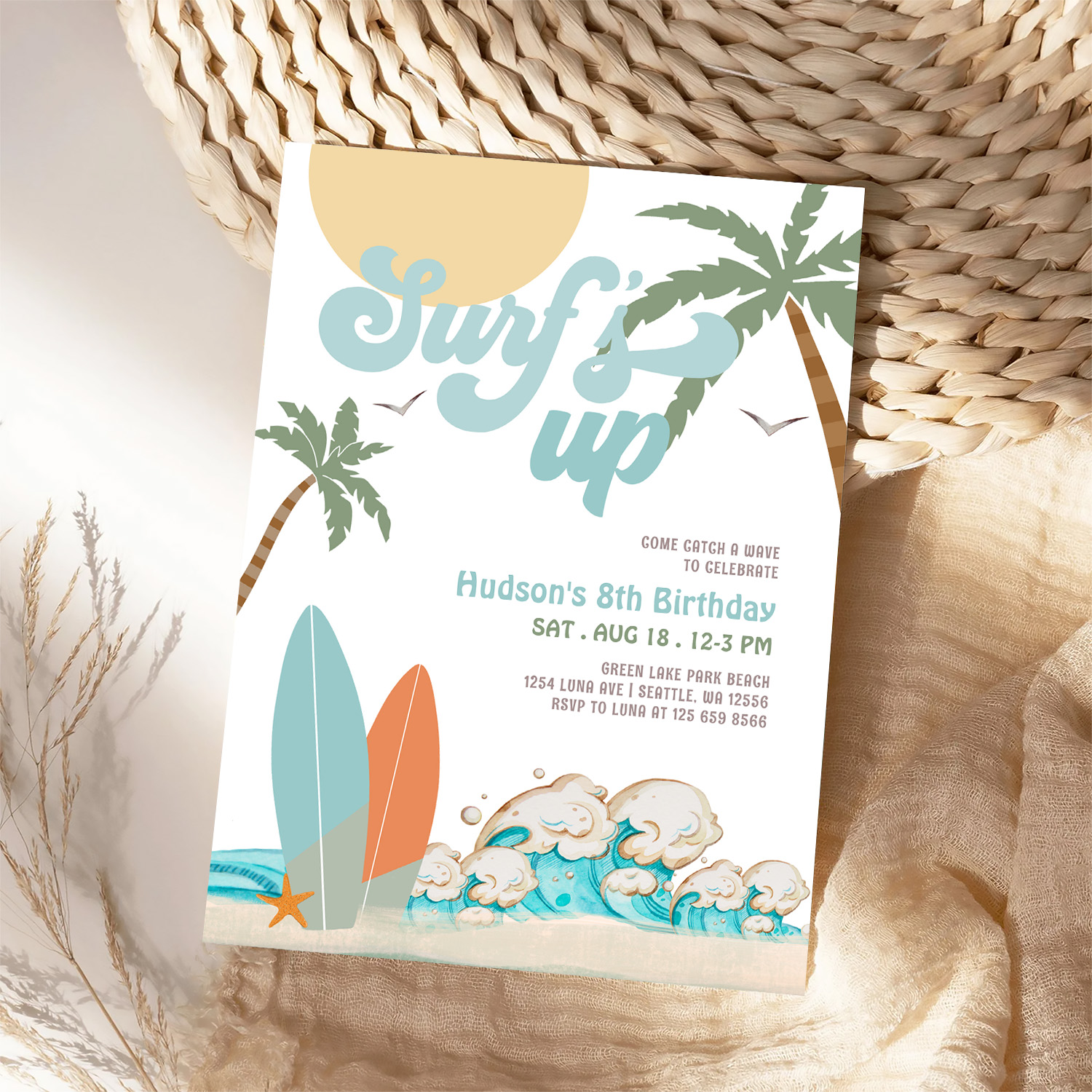 Any Age Boy Surf Surfing Birthday Beach Party Invitation - Image 4