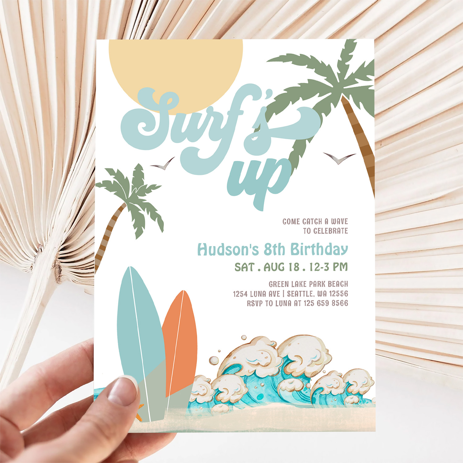Any Age Boy Surf Surfing Birthday Beach Party Invitation - Image 5