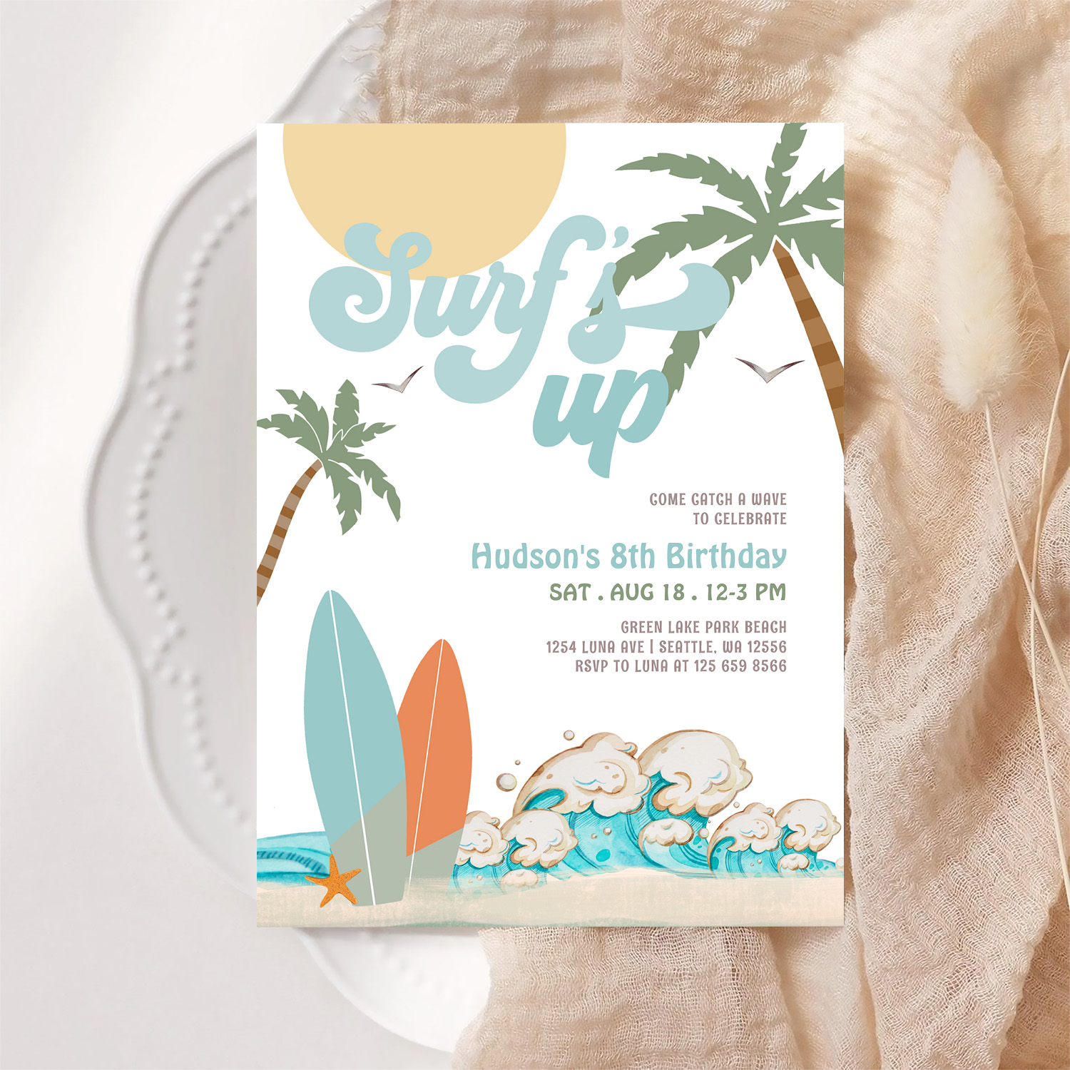 Any Age Boy Surf Surfing Birthday Beach Party Invitation - Image 6