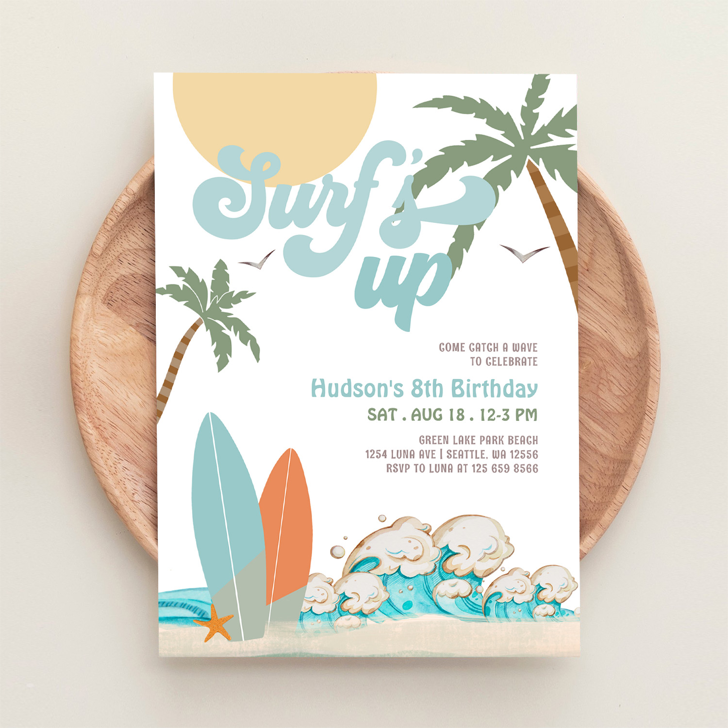 Any Age Boy Surf Surfing Birthday Beach Party Invitation - Image 7