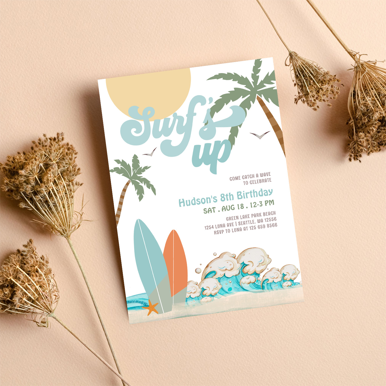 Any Age Boy Surf Surfing Birthday Beach Party Invitation - Image 8