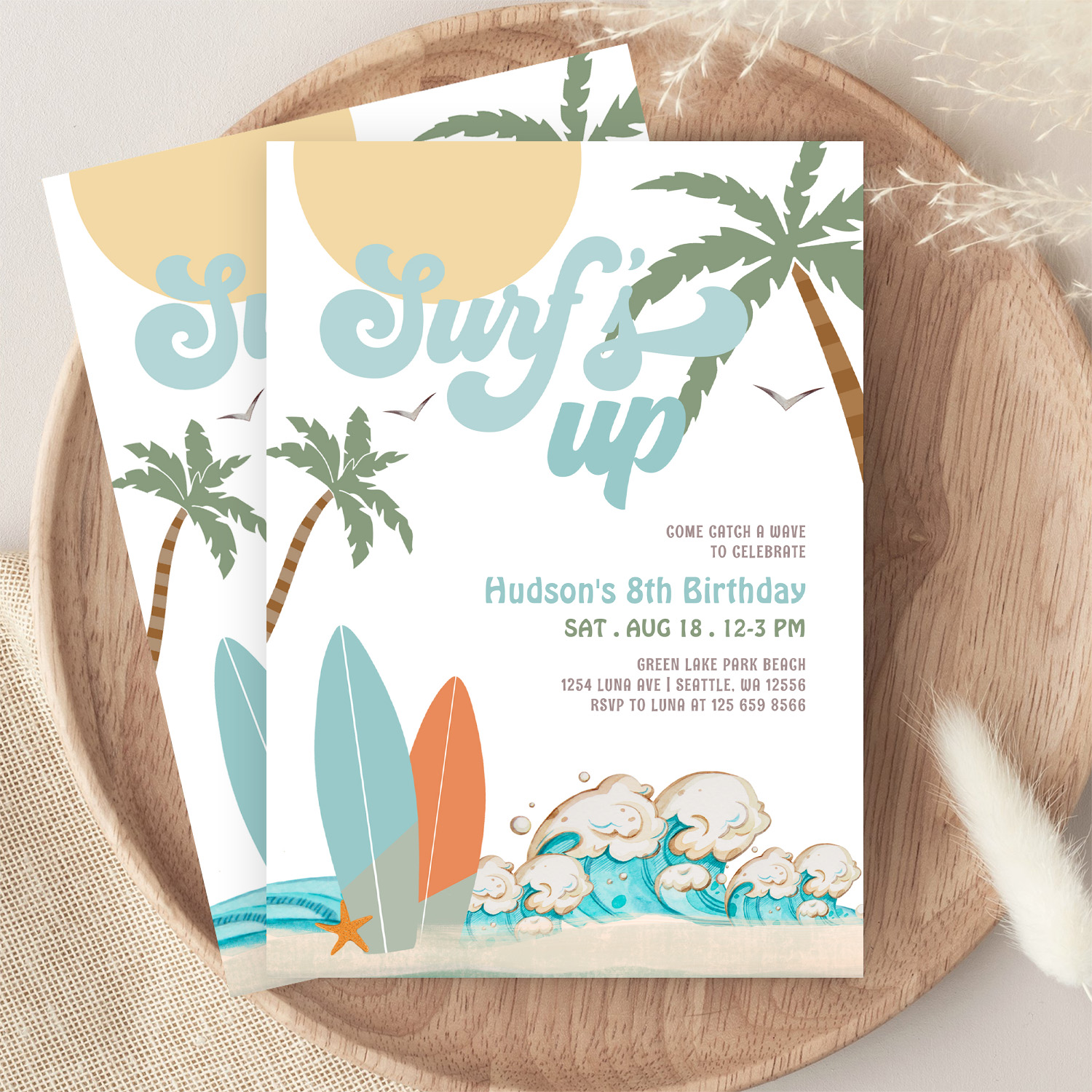 Any Age Boy Surf Surfing Birthday Beach Party Invitation - Image 9