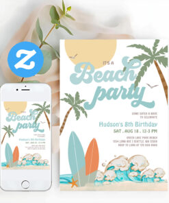 Any Age Boy Surfing Beach Party Birthday Party Invitation