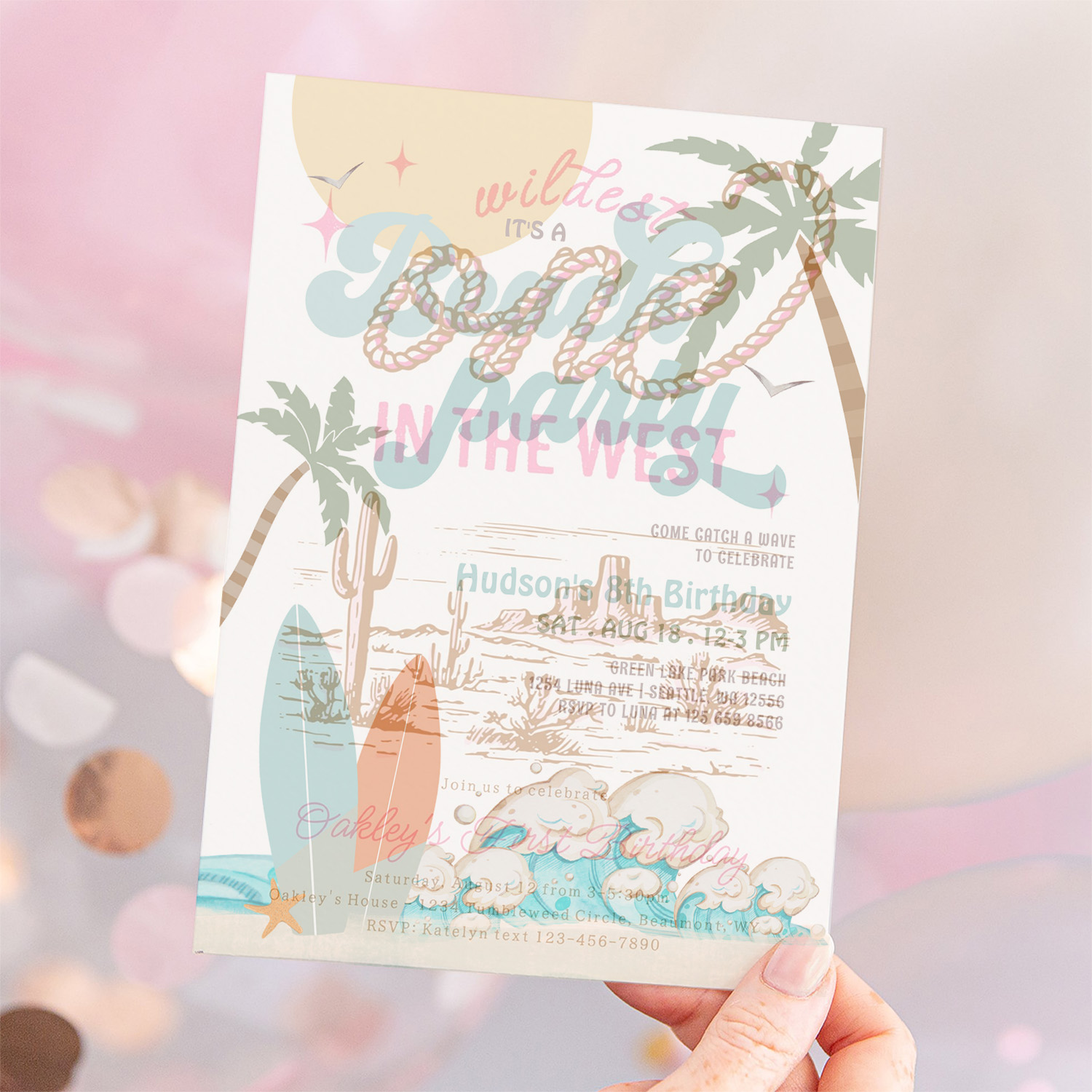 Any Age Boy Surfing Beach Party Birthday Party Invitation - Image 12
