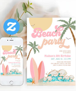 Any Age Girl Pink Peach Beach Party Birthday Invitation