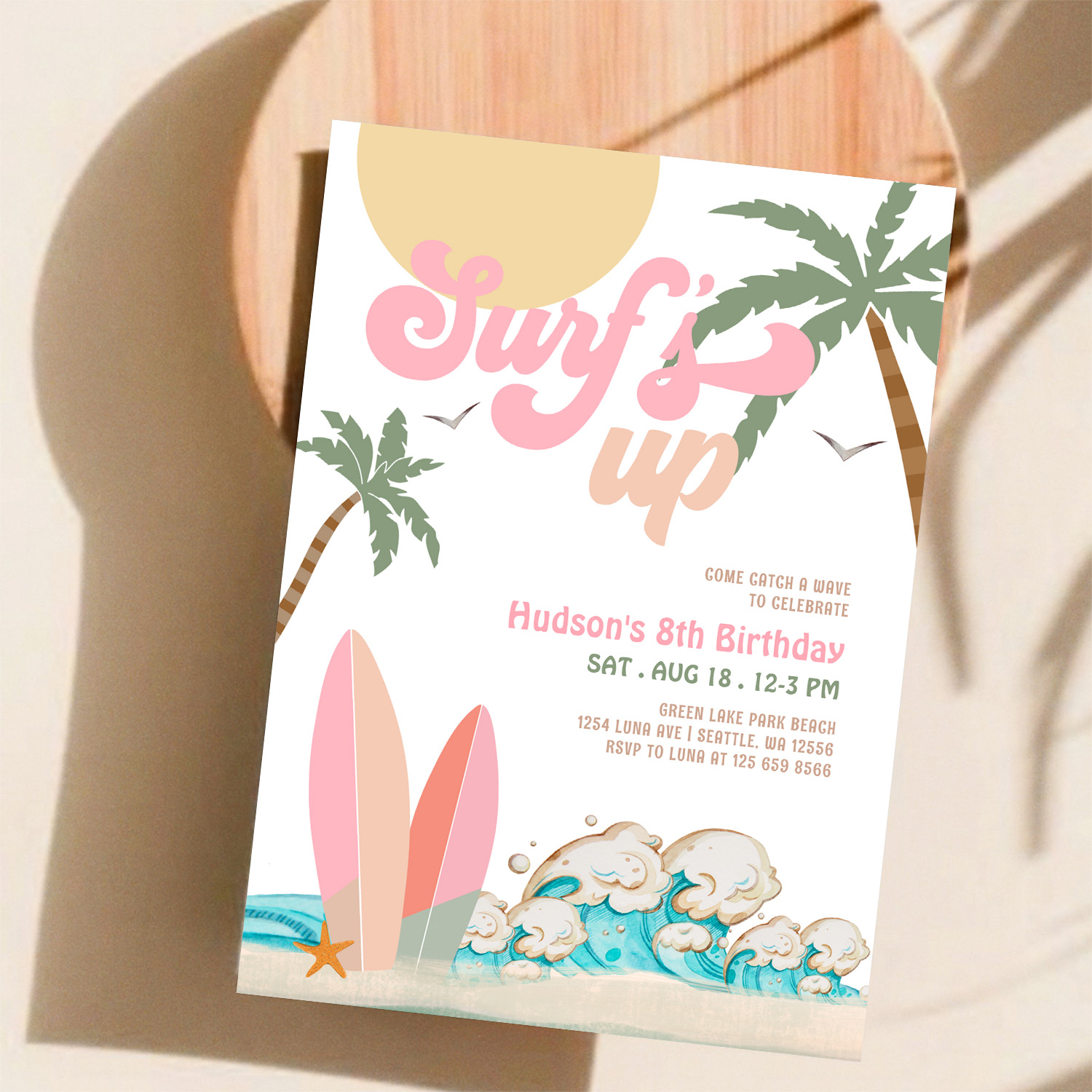 Any Age Girl Pink Peach Surfing Birthday Party Invitation - Image 11