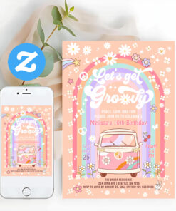 Any Age Lets Get Groovy Van Birthday Invitation