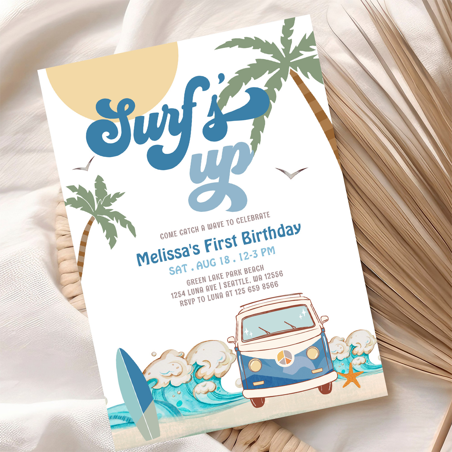 Any Age Navy Boy Surfs Up Surfing Birthday Invitation - Image 10