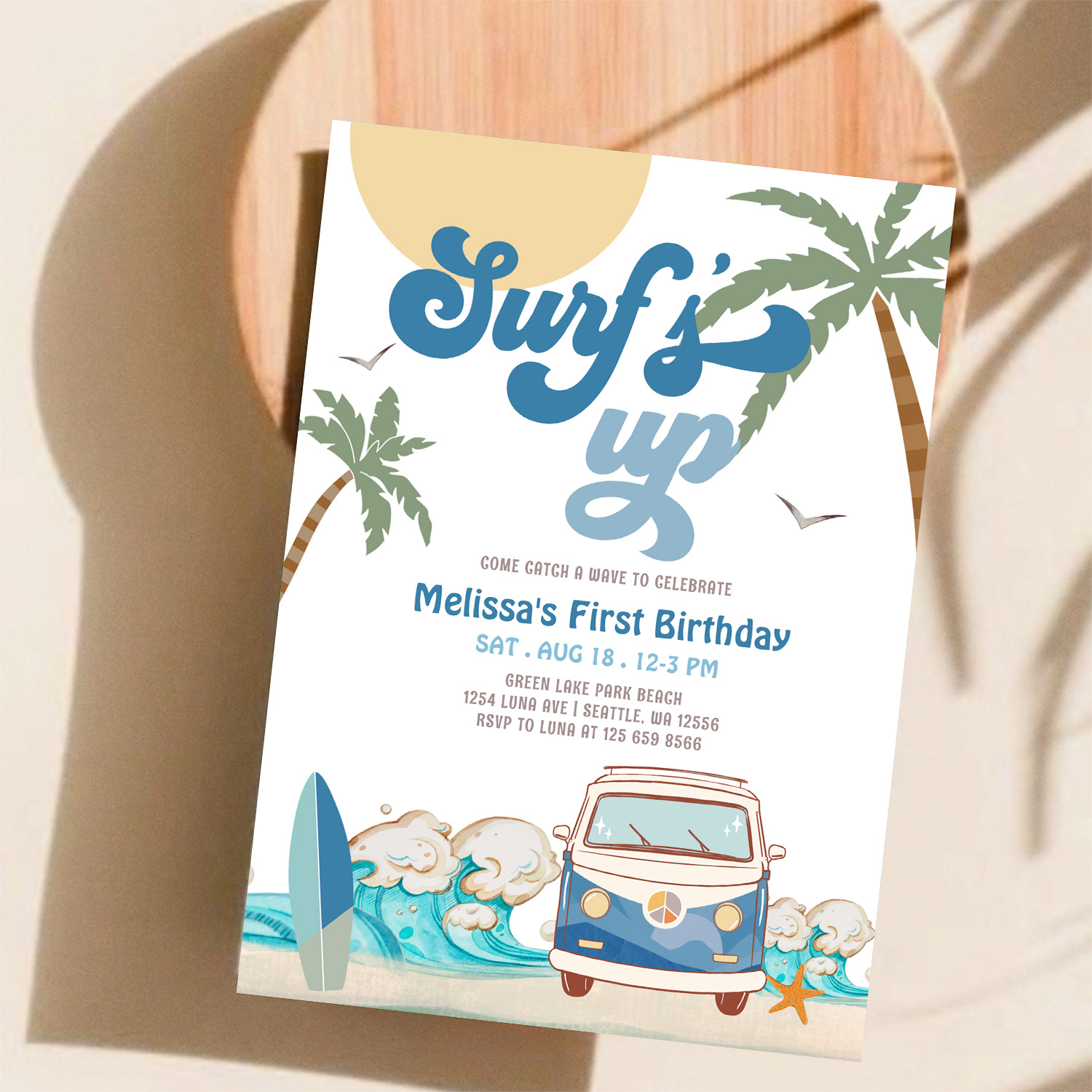 Any Age Navy Boy Surfs Up Surfing Birthday Invitation - Image 11