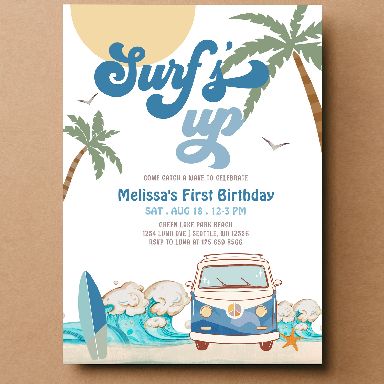 Any Age Navy Boy Surfs Up Surfing Birthday Invitation - Image 14