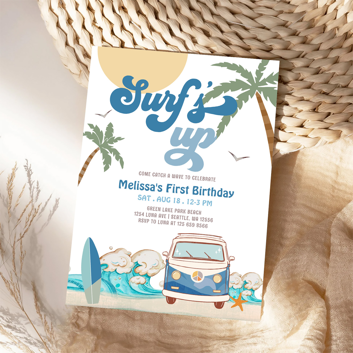Any Age Navy Boy Surfs Up Surfing Birthday Invitation - Image 4