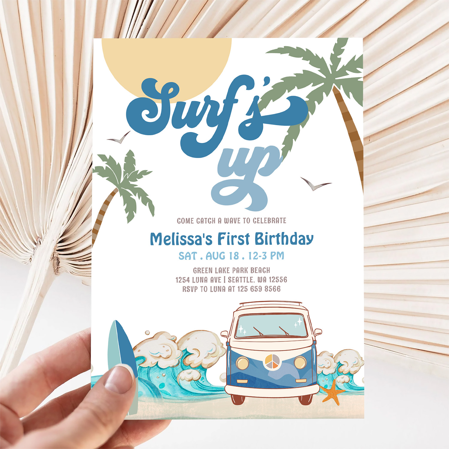 Any Age Navy Boy Surfs Up Surfing Birthday Invitation - Image 5