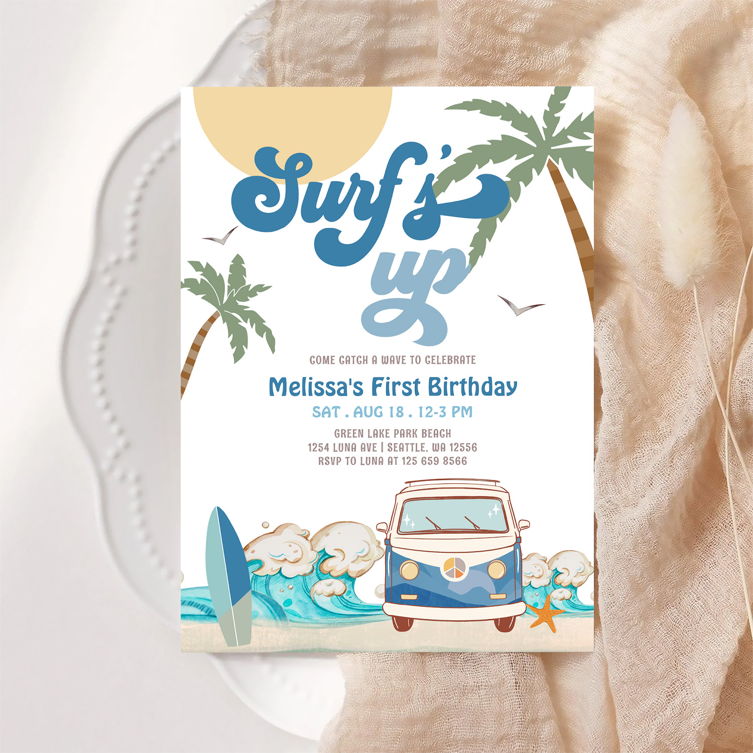 Any Age Navy Boy Surfs Up Surfing Birthday Invitation - Image 6