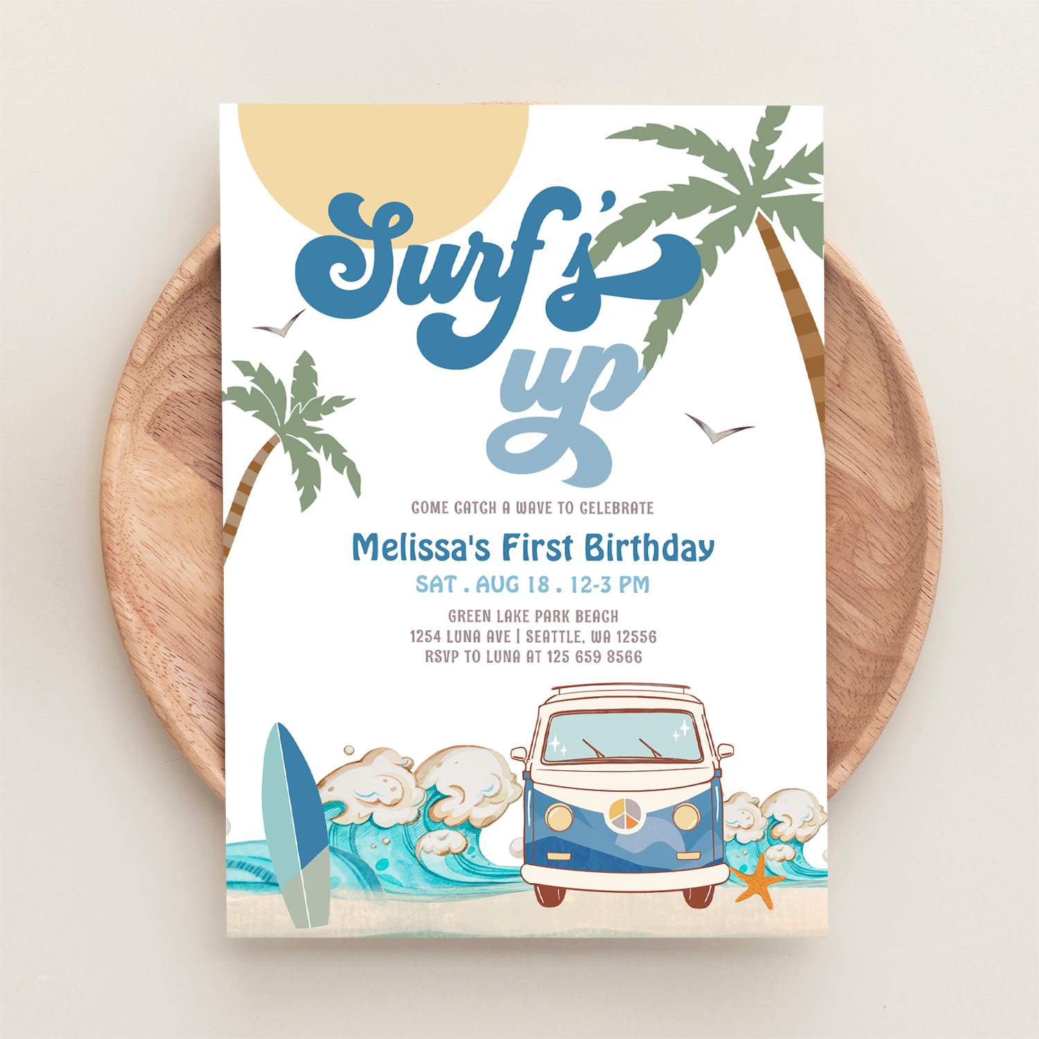Any Age Navy Boy Surfs Up Surfing Birthday Invitation - Image 7