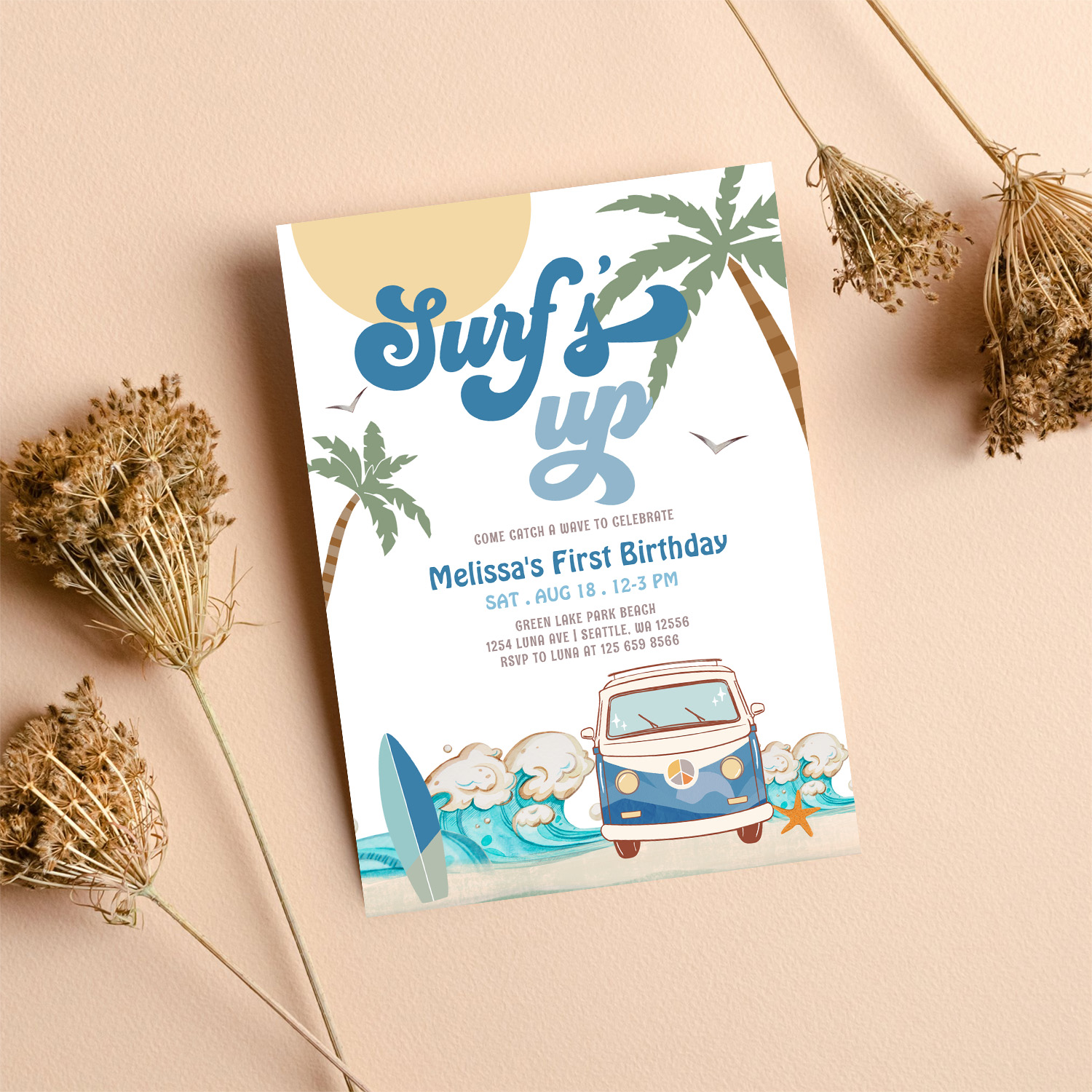 Any Age Navy Boy Surfs Up Surfing Birthday Invitation - Image 8