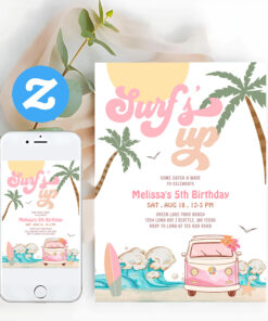 Any Age Pink Surfs Up Invite Surfing Birthday