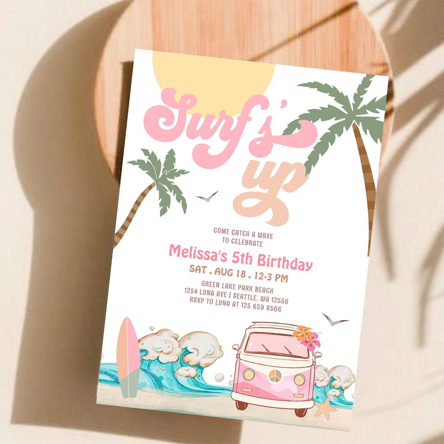 Any Age Pink Surfs Up Invite Surfing Birthday - Image 11