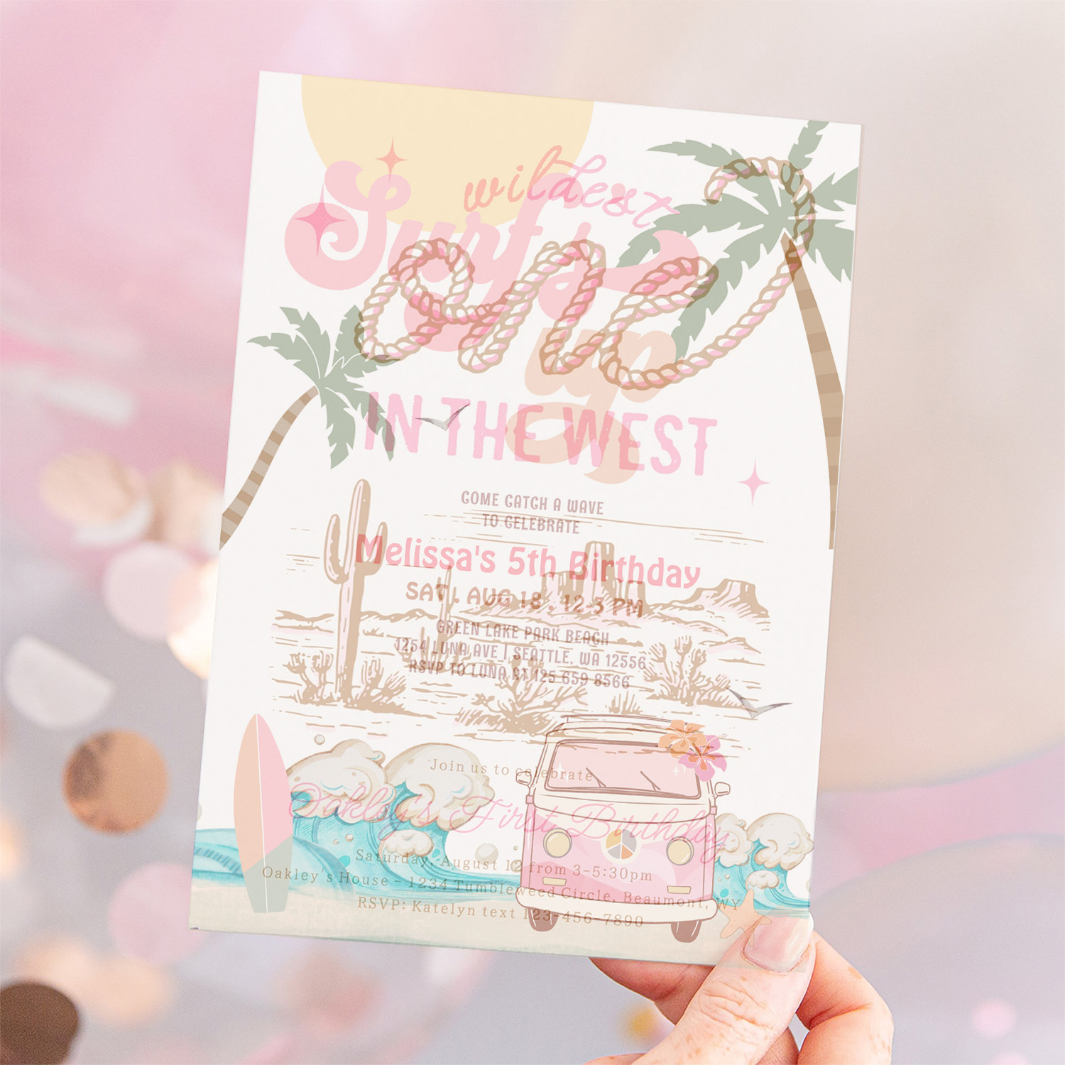 Any Age Pink Surfs Up Invite Surfing Birthday - Image 12